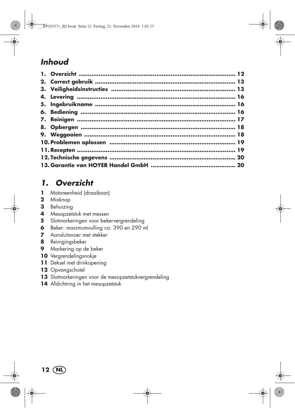 Inhoud, Overzicht | Silvercrest SSM 175 B2 User Manual | Page 14 / 46