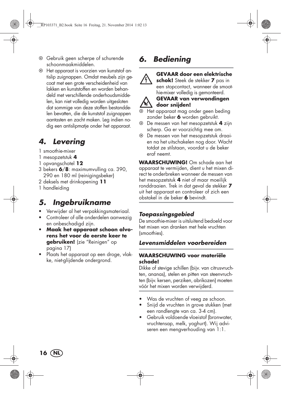 Levering, Ingebruikname, Bediening | Silvercrest SSM 175 B2 User Manual | Page 18 / 46