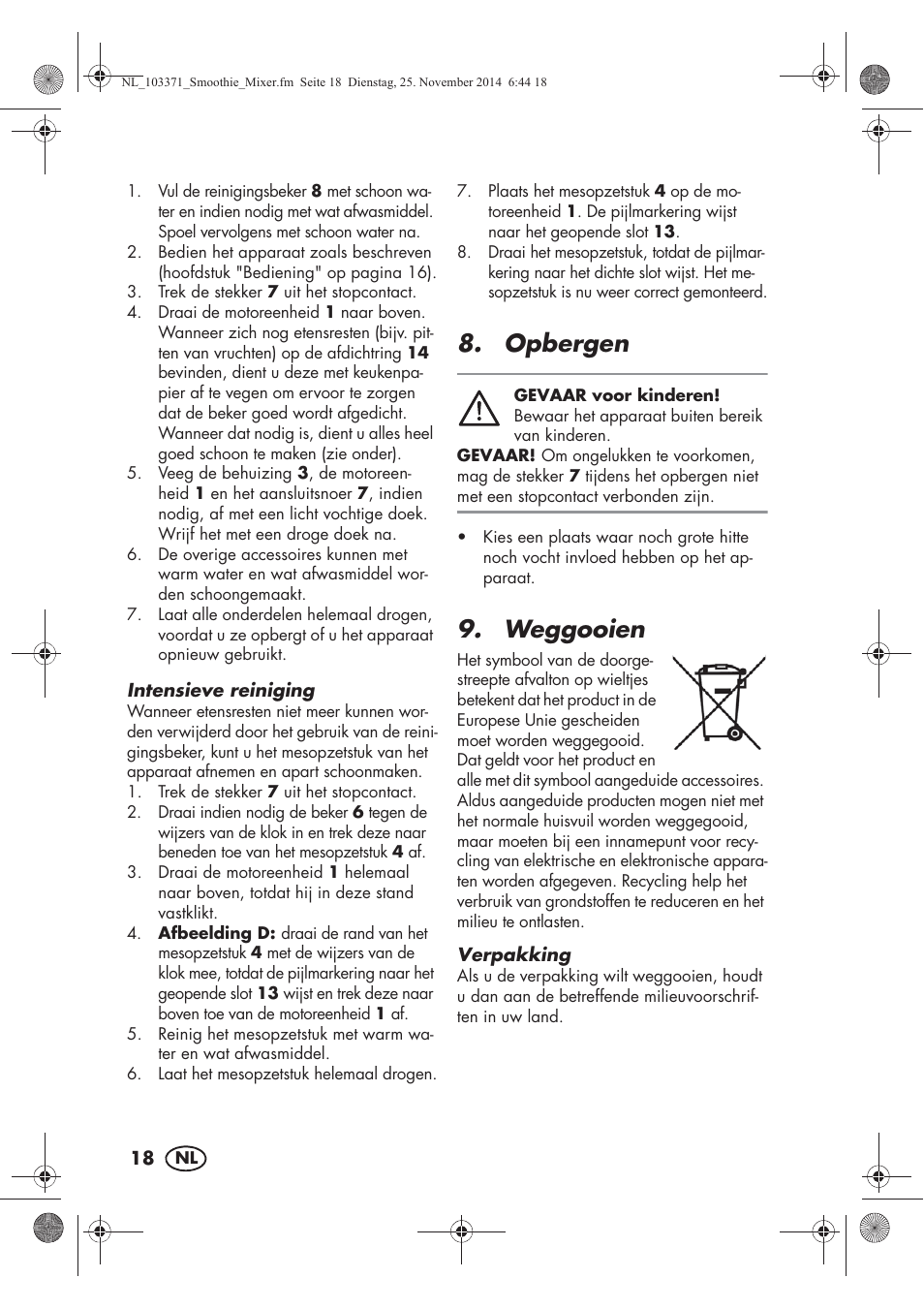 Opbergen, Weggooien | Silvercrest SSM 175 B2 User Manual | Page 20 / 46