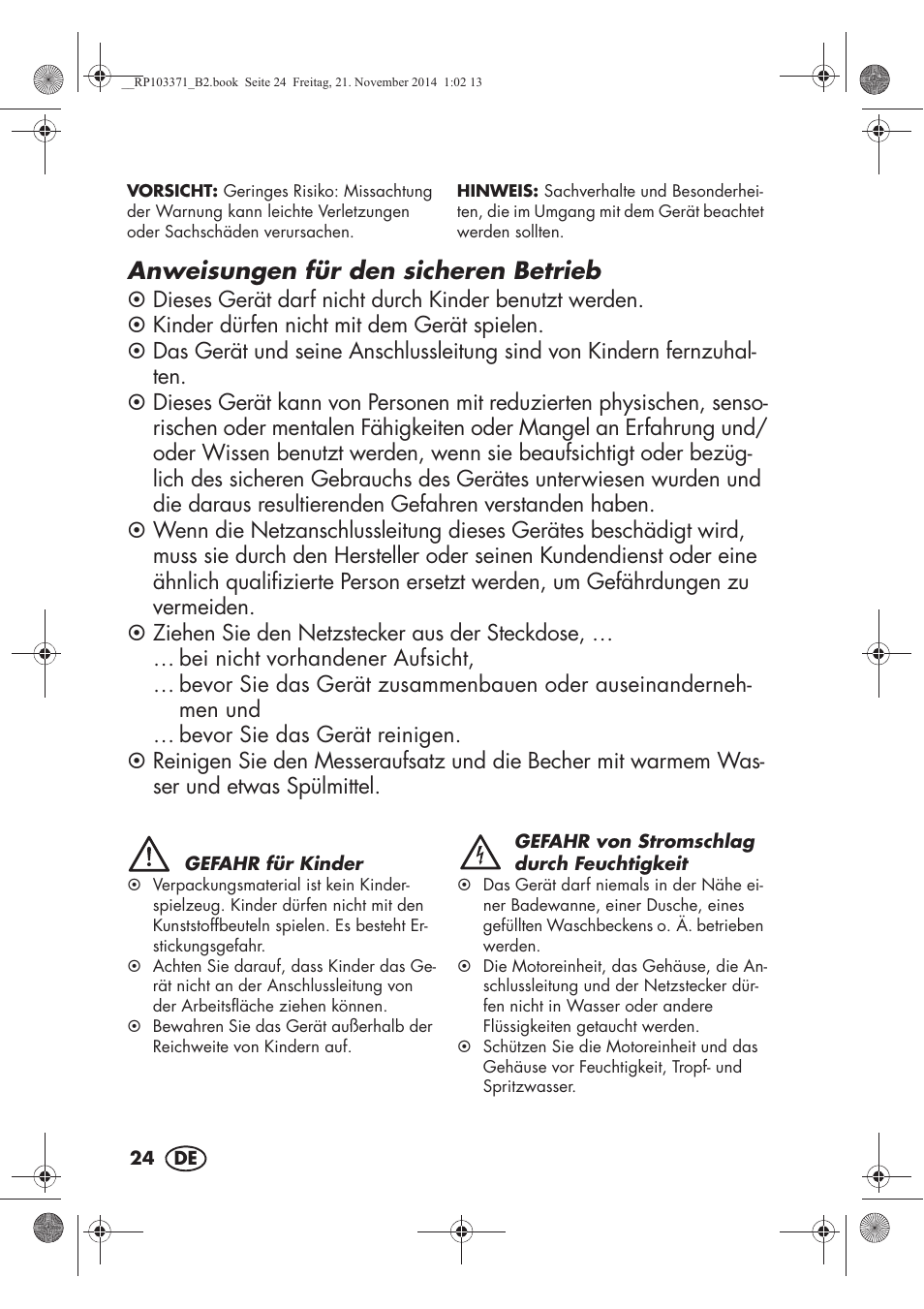 Anweisungen für den sicheren betrieb | Silvercrest SSM 175 B2 User Manual | Page 26 / 46
