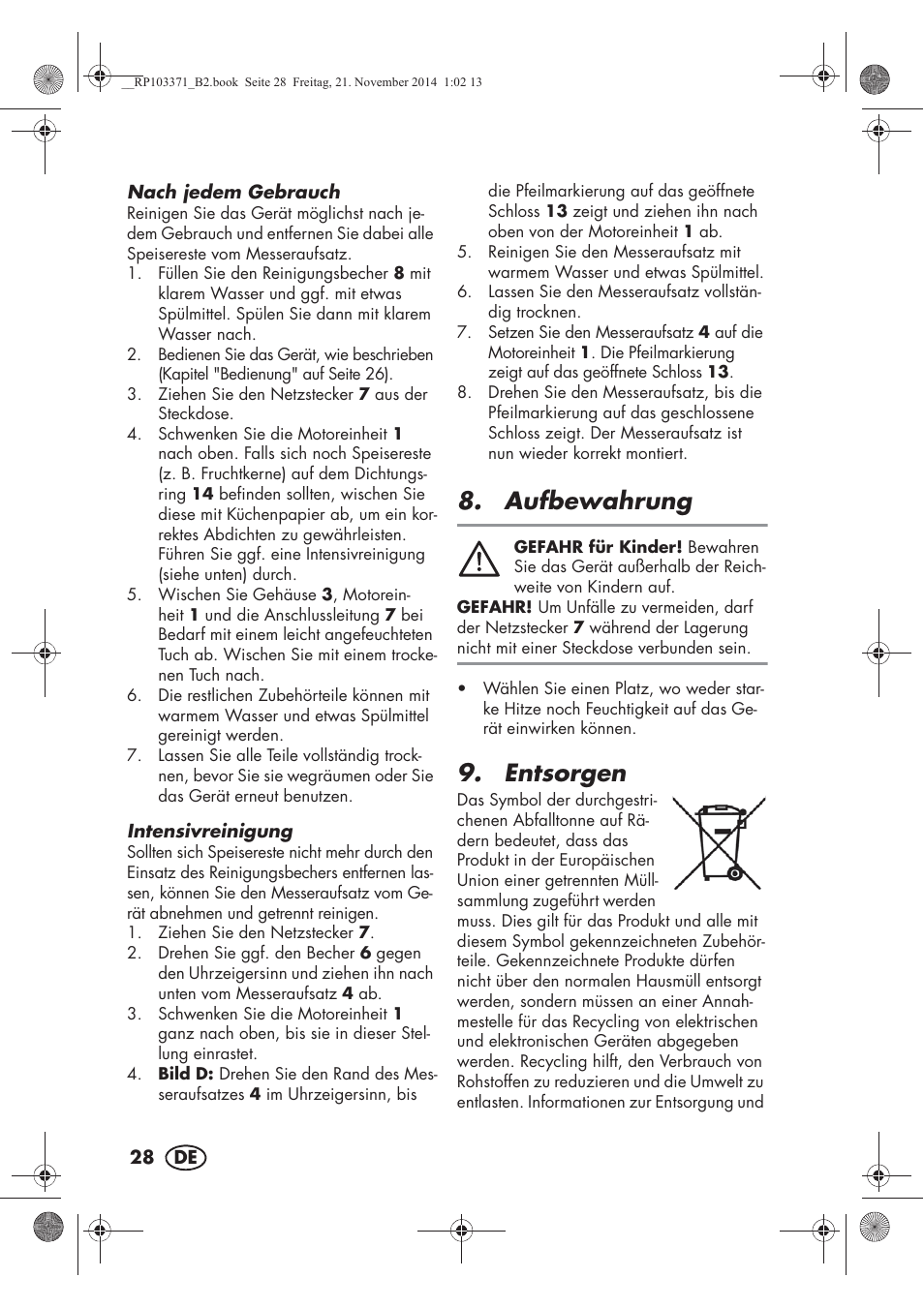Aufbewahrung, Entsorgen | Silvercrest SSM 175 B2 User Manual | Page 30 / 46