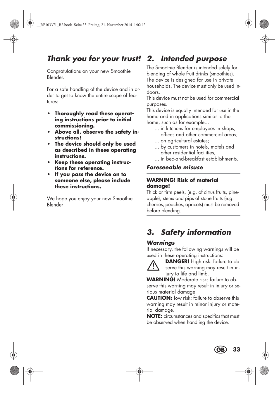 Intended purpose, Safety information | Silvercrest SSM 175 B2 User Manual | Page 35 / 46
