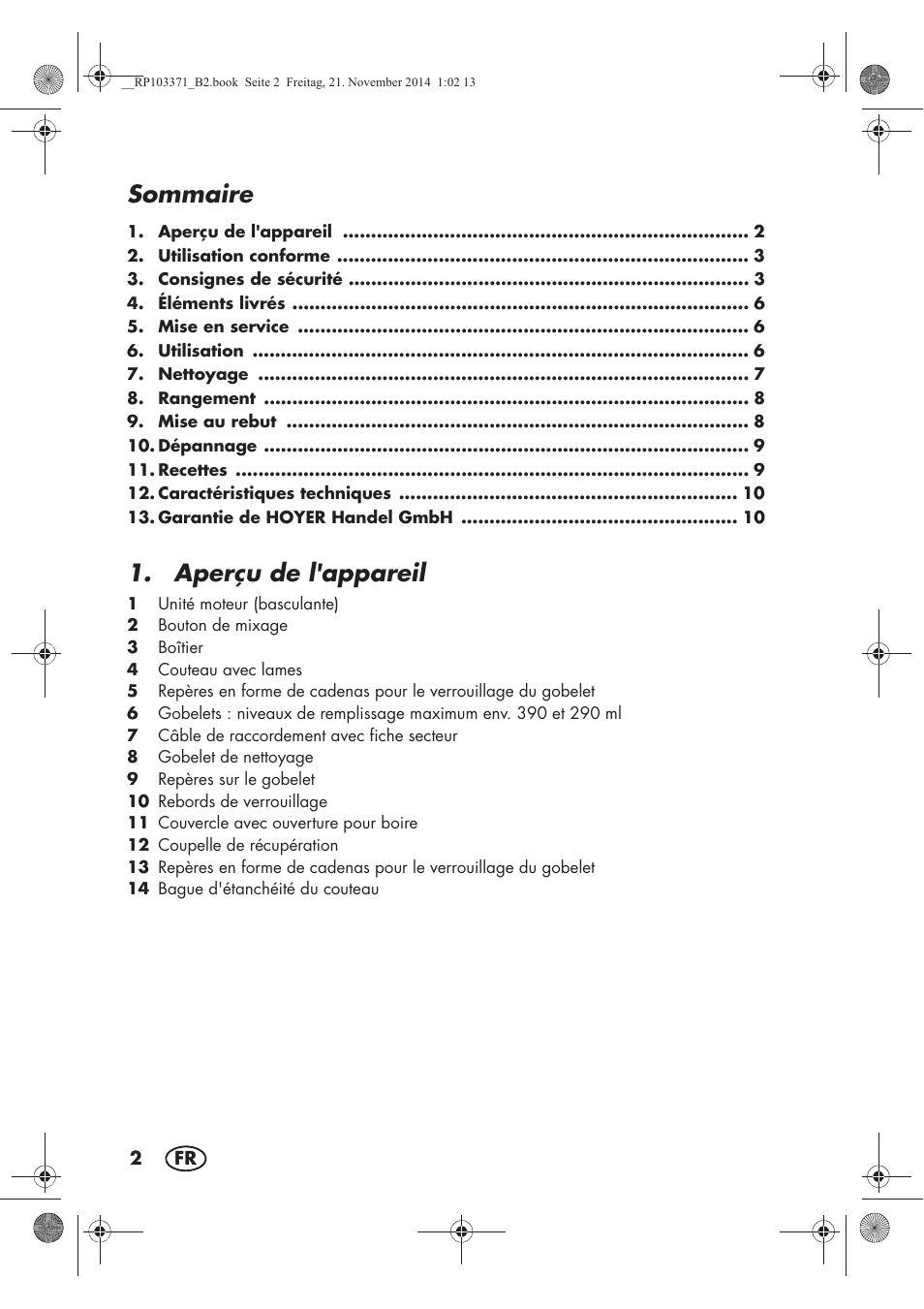Sommaire, Aperçu de l'appareil | Silvercrest SSM 175 B2 User Manual | Page 4 / 46