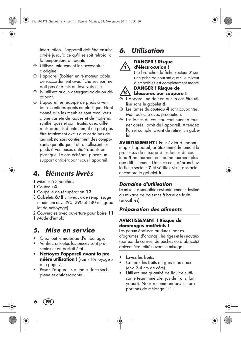 Éléments livrés, Mise en service, Utilisation | Silvercrest SSM 175 B2 User Manual | Page 8 / 46
