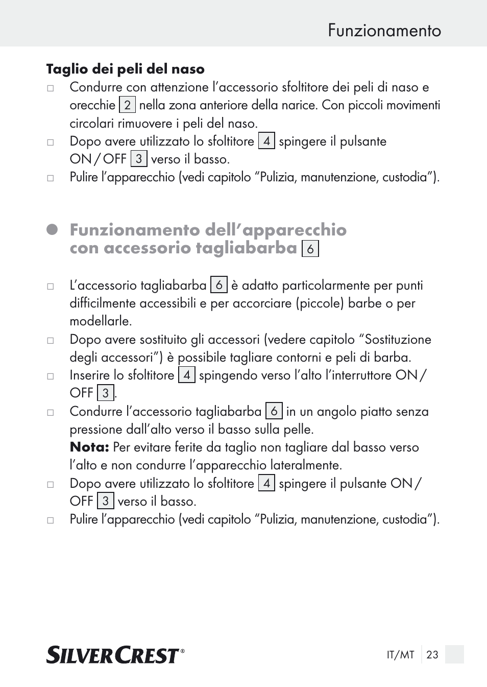 Funzionamento | Silvercrest Nose & Ear Hair Trimmer User Manual | Page 23 / 65