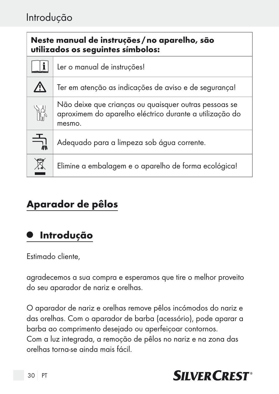 Introdução, Aparador de pêlos | Silvercrest Nose & Ear Hair Trimmer User Manual | Page 30 / 65