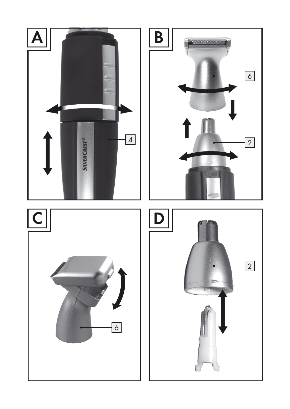 Ba c d | Silvercrest Nose & Ear Hair Trimmer User Manual | Page 4 / 65