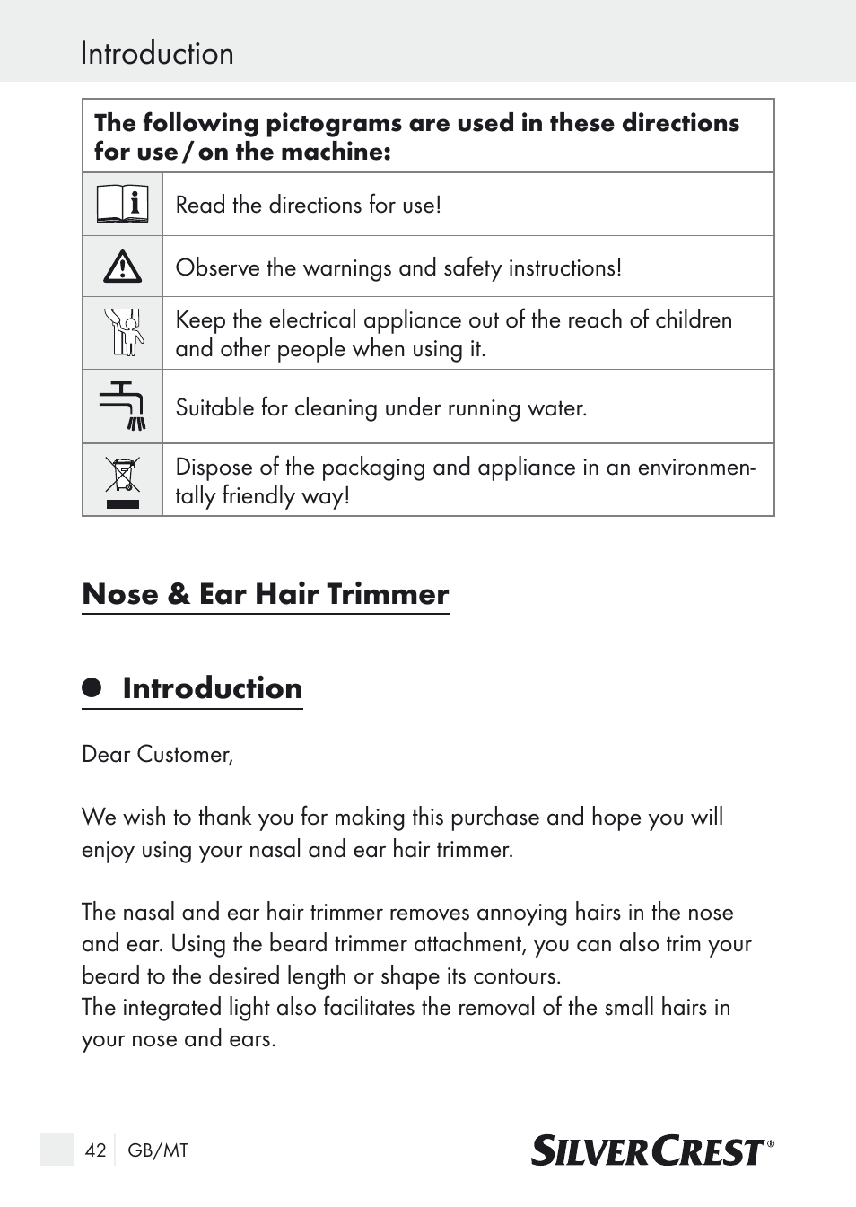 Introduction, Nose & ear hair trimmer | Silvercrest Nose & Ear Hair Trimmer User Manual | Page 42 / 65