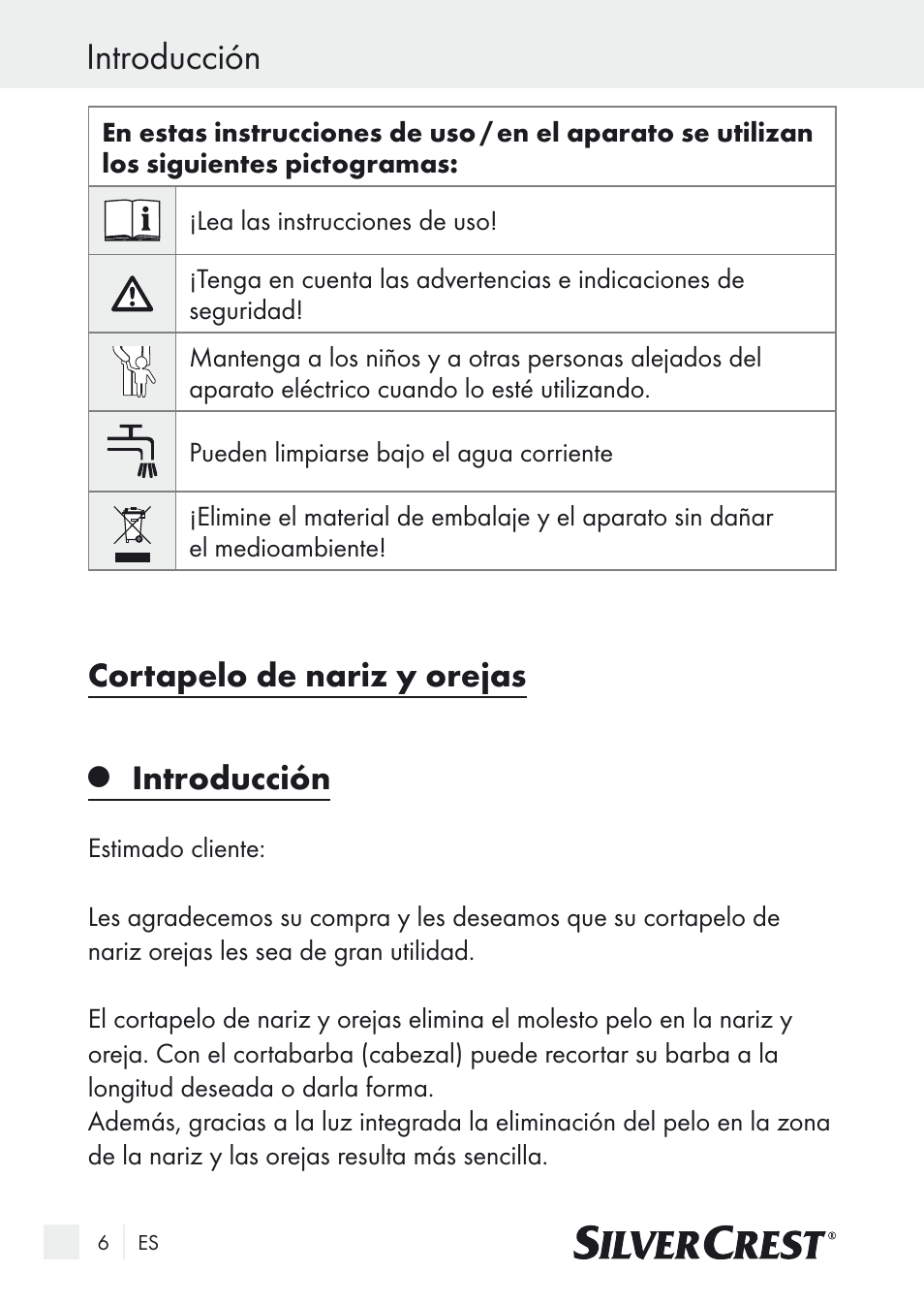 Introducción, Cortapelo de nariz y orejas | Silvercrest Nose & Ear Hair Trimmer User Manual | Page 6 / 65