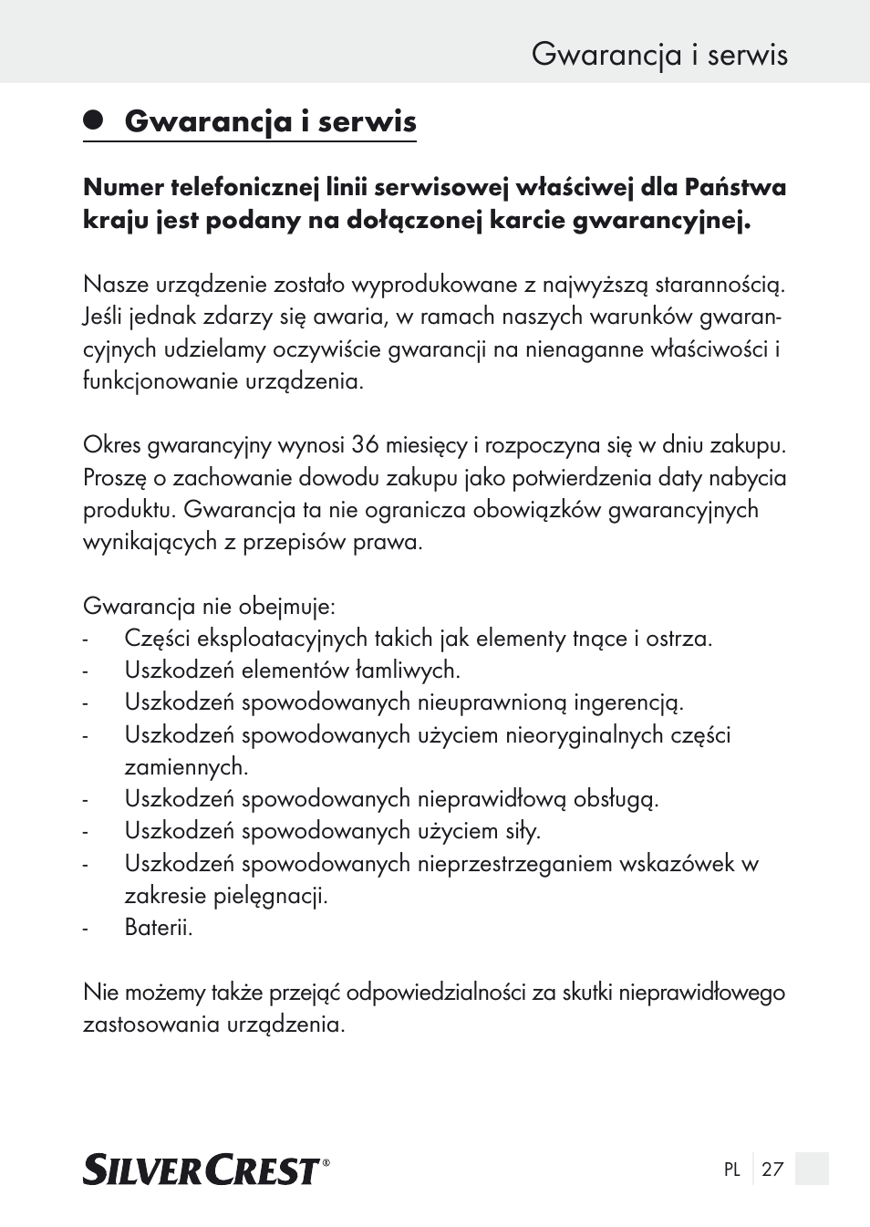 Gwarancja i serwis | Silvercrest Nose & Ear Hair Trimmer User Manual | Page 27 / 89