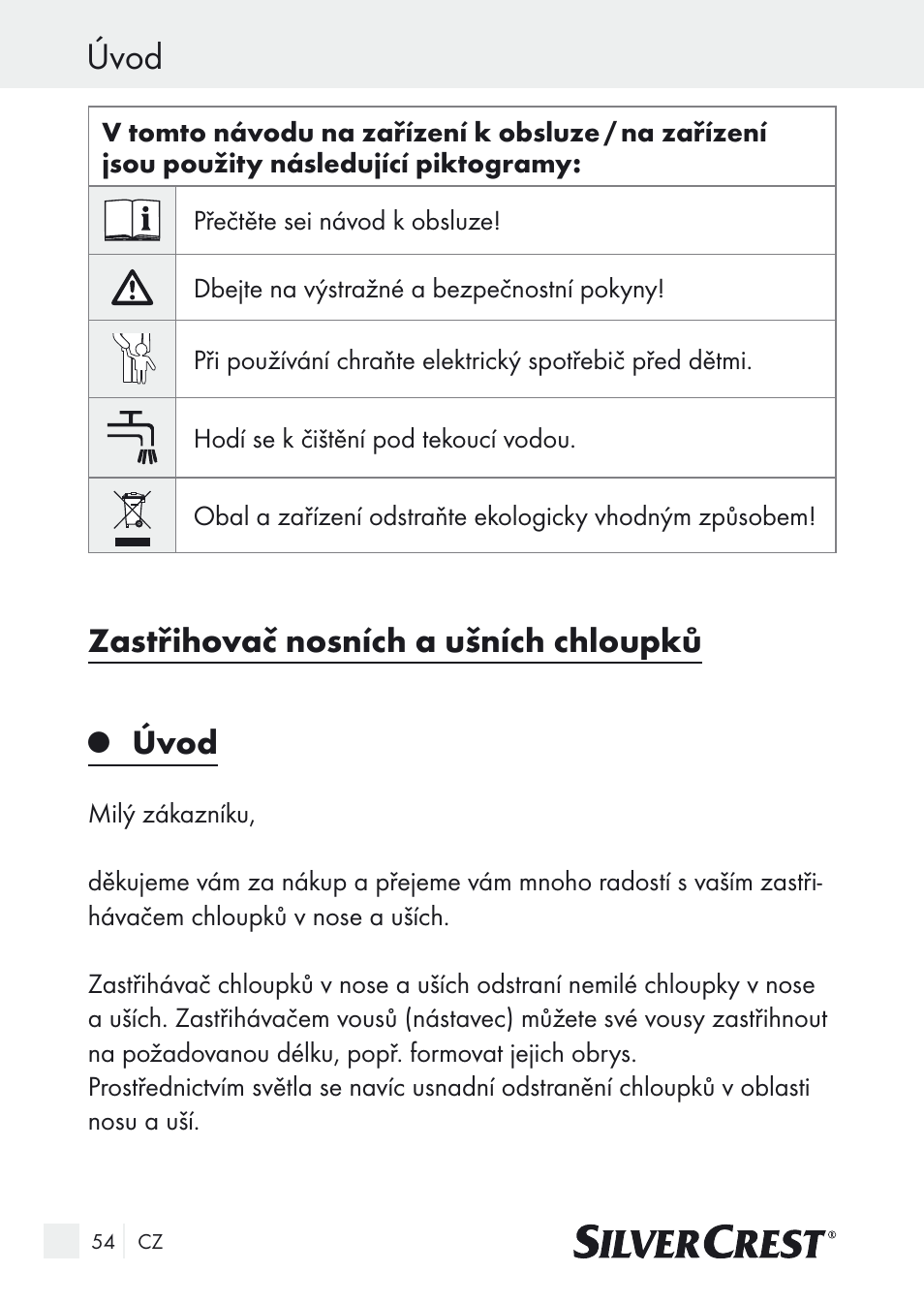 Úvod, Zastřihovač nosních a ušních chloupků | Silvercrest Nose & Ear Hair Trimmer User Manual | Page 54 / 89