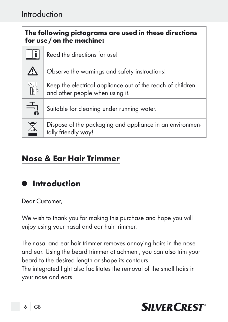 Introduction, Nose & ear hair trimmer | Silvercrest Nose & Ear Hair Trimmer User Manual | Page 6 / 89