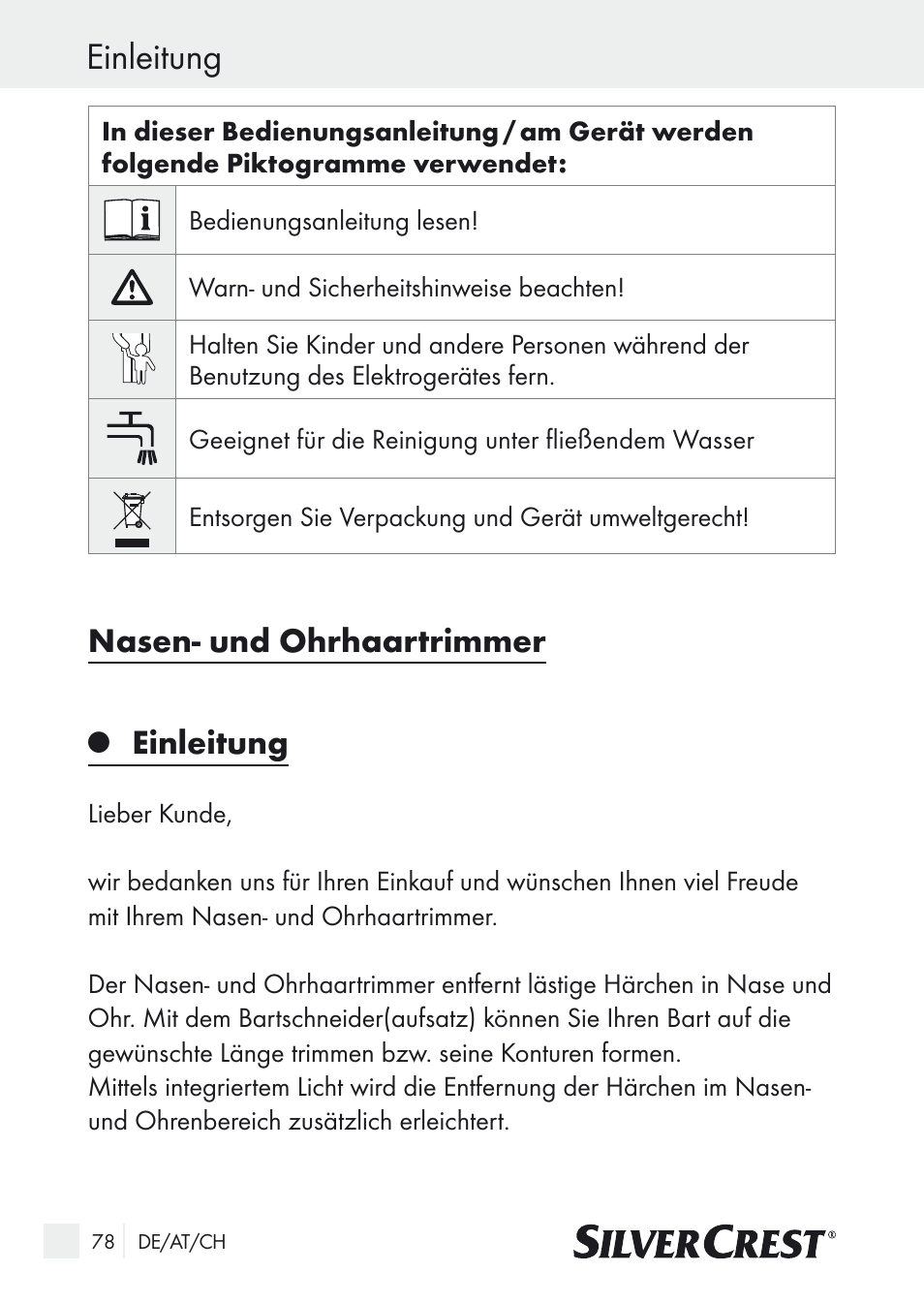 Einleitung, Nasen- und ohrhaartrimmer | Silvercrest Nose & Ear Hair Trimmer User Manual | Page 78 / 89