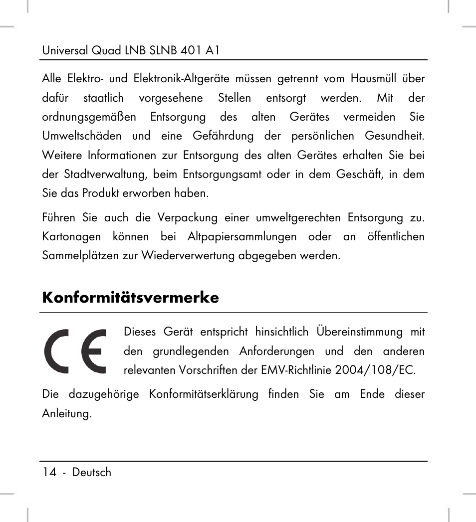 Konformitätsvermerke | Silvercrest SLNB 401 A1 User Manual | Page 16 / 68