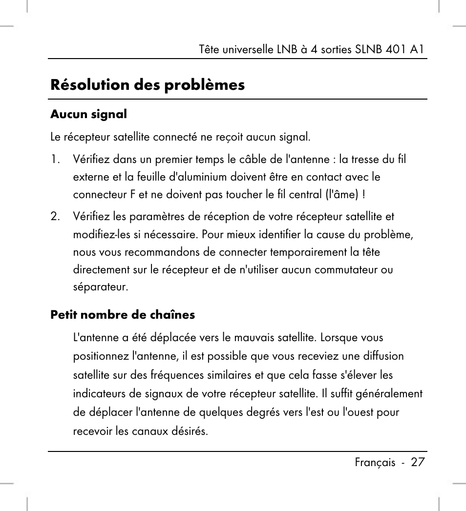 Résolution des problèmes | Silvercrest SLNB 401 A1 User Manual | Page 29 / 68