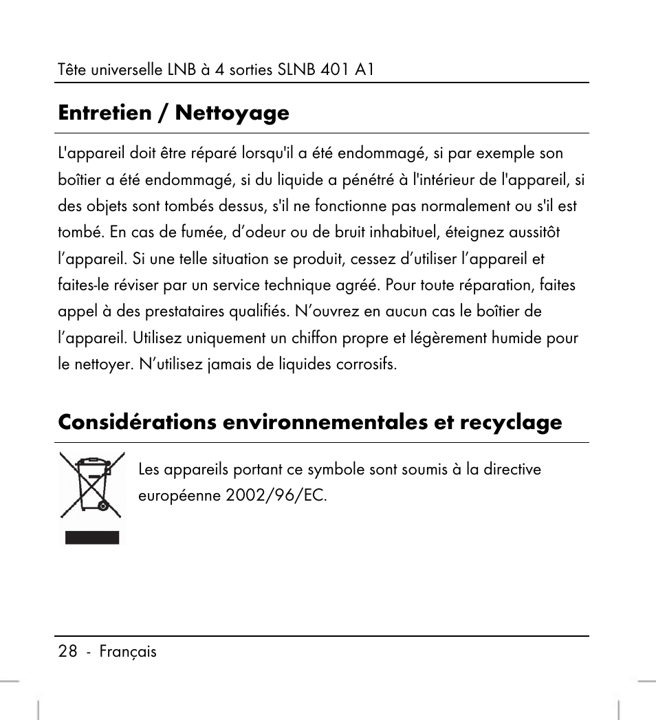 Entretien / nettoyage, Considérations environnementales et recyclage | Silvercrest SLNB 401 A1 User Manual | Page 30 / 68