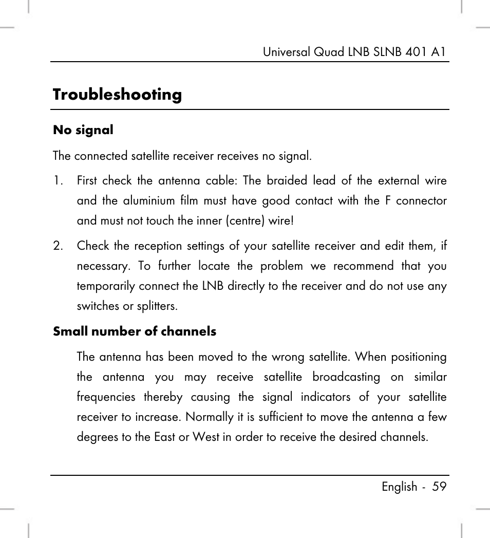 Troubleshooting | Silvercrest SLNB 401 A1 User Manual | Page 61 / 68