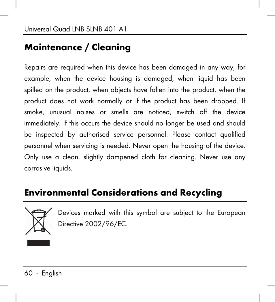 Maintenance / cleaning, Environmental considerations and recycling | Silvercrest SLNB 401 A1 User Manual | Page 62 / 68