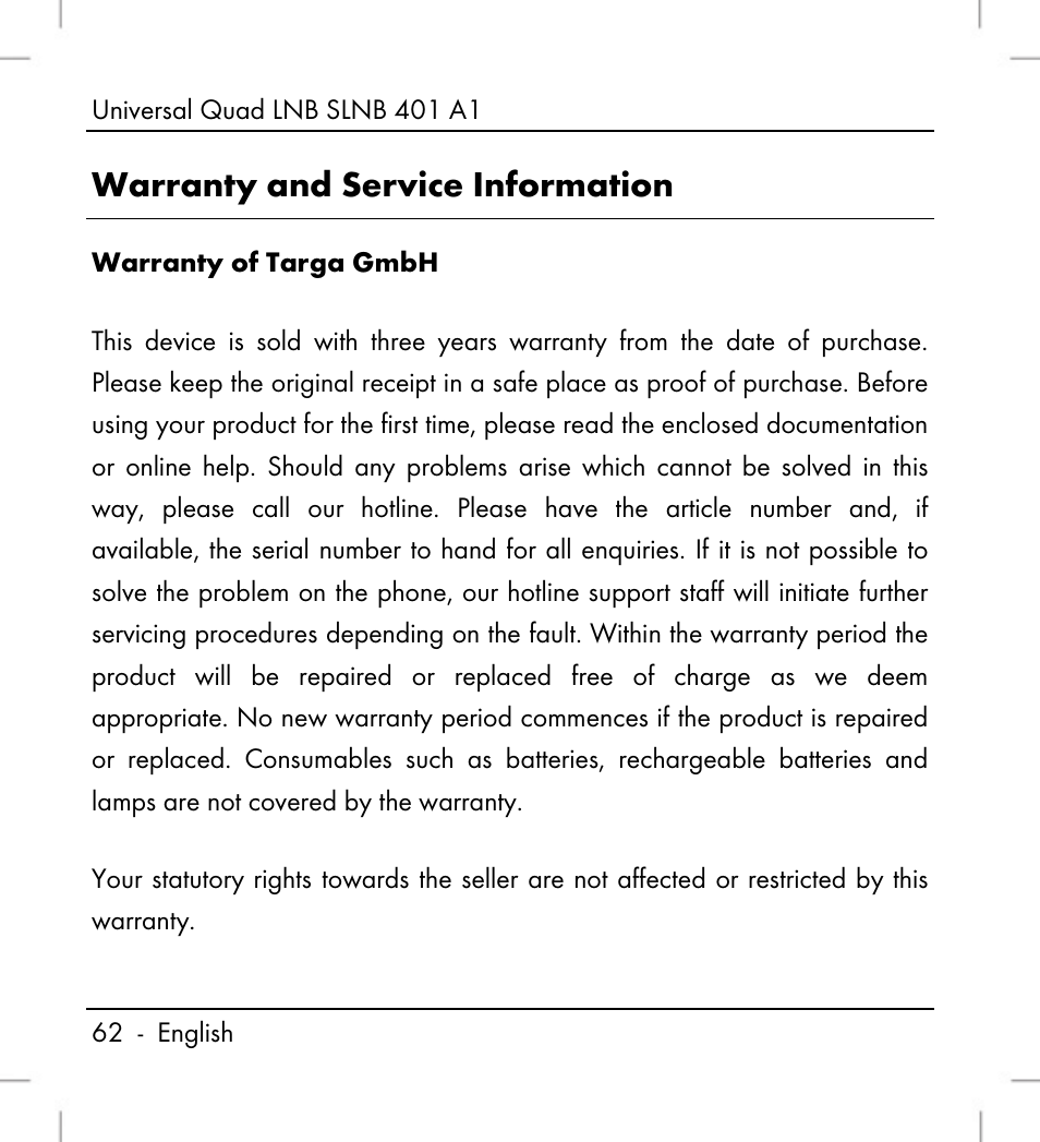 Warranty and service information | Silvercrest SLNB 401 A1 User Manual | Page 64 / 68