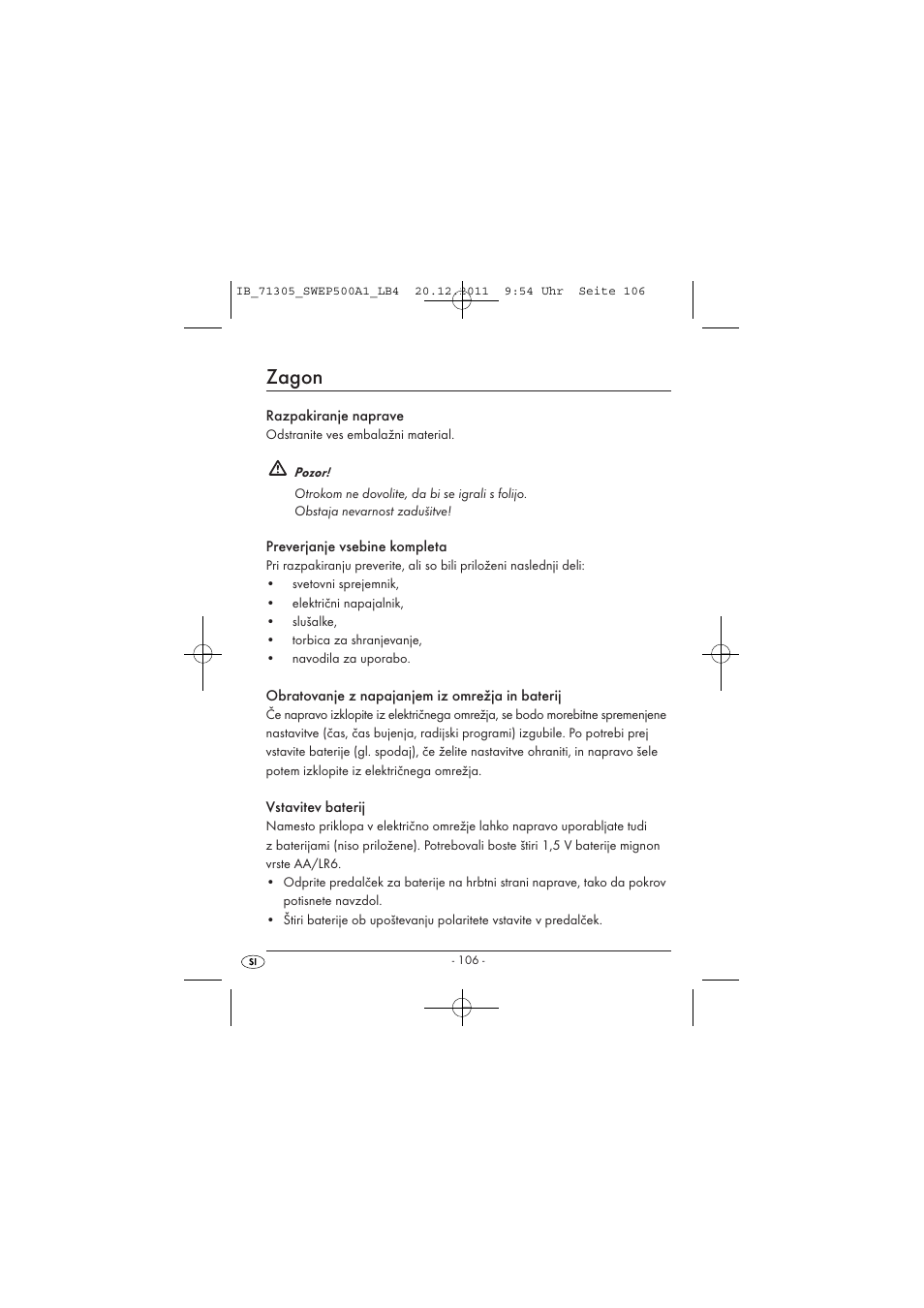 Zagon | Silvercrest SWEP 500 A1 User Manual | Page 108 / 226