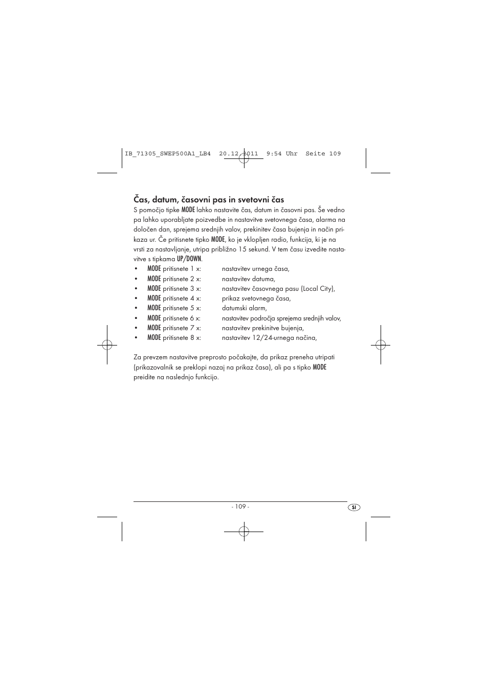 Čas, datum, časovni pas in svetovni čas | Silvercrest SWEP 500 A1 User Manual | Page 111 / 226