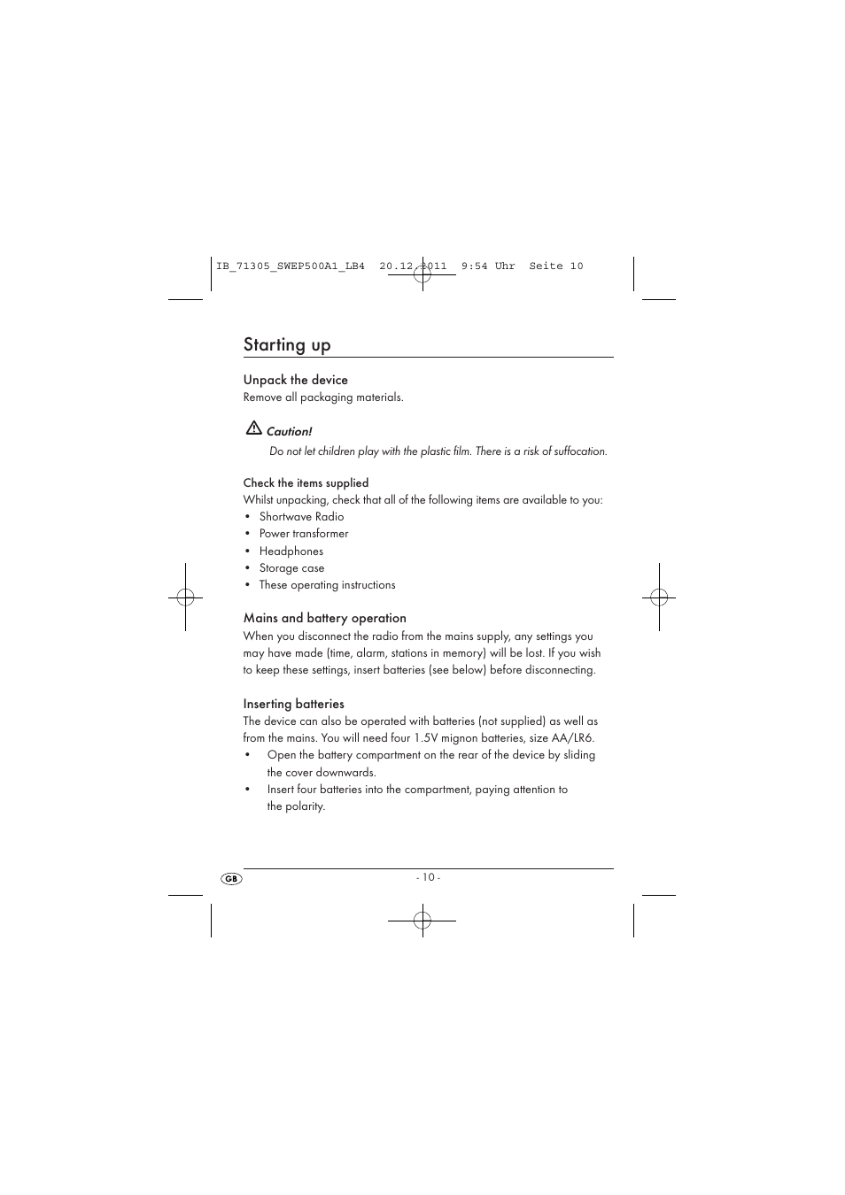 Starting up | Silvercrest SWEP 500 A1 User Manual | Page 12 / 226
