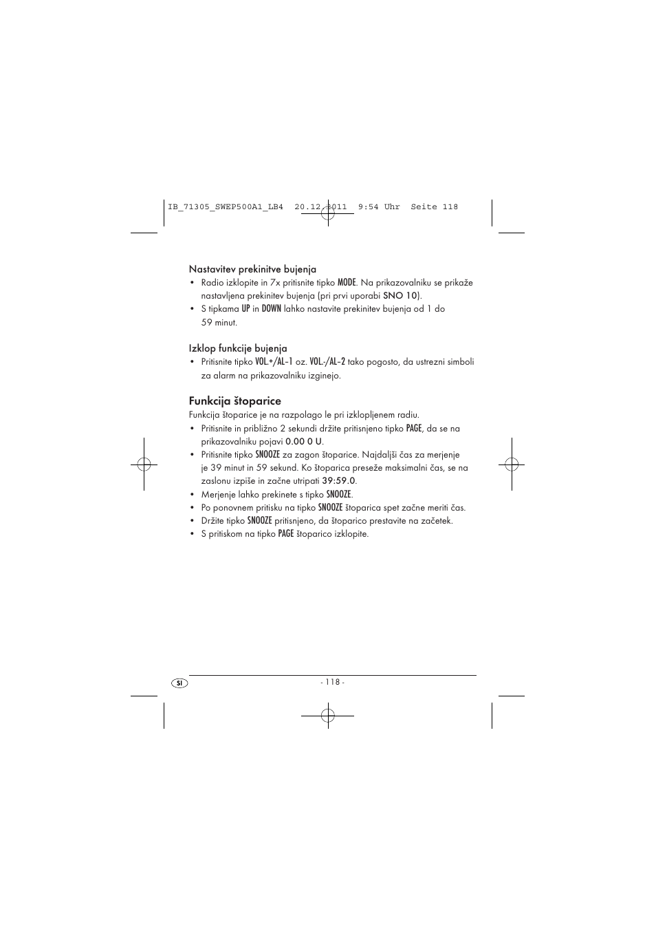 Funkcija štoparice | Silvercrest SWEP 500 A1 User Manual | Page 120 / 226