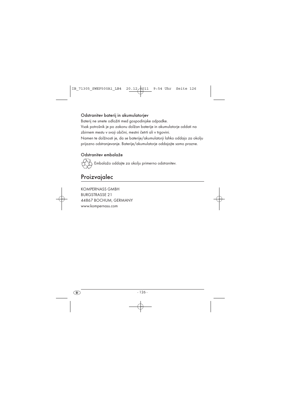 Proizvajalec | Silvercrest SWEP 500 A1 User Manual | Page 128 / 226