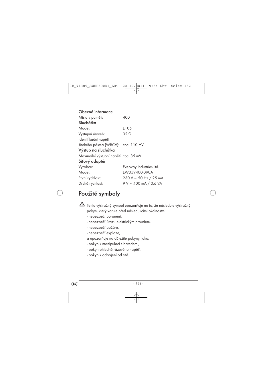 Použité symboly | Silvercrest SWEP 500 A1 User Manual | Page 134 / 226