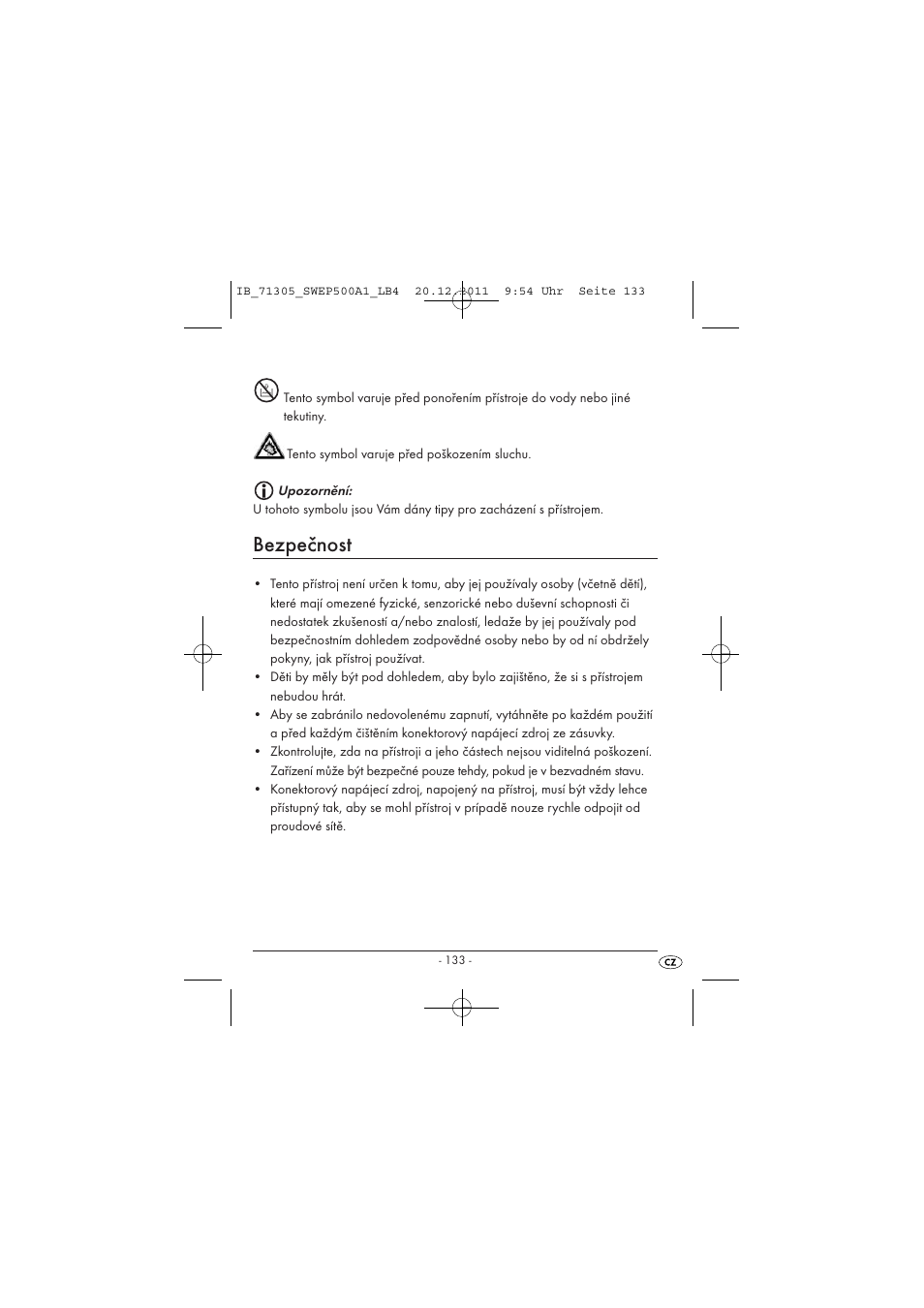 Bezpečnost | Silvercrest SWEP 500 A1 User Manual | Page 135 / 226