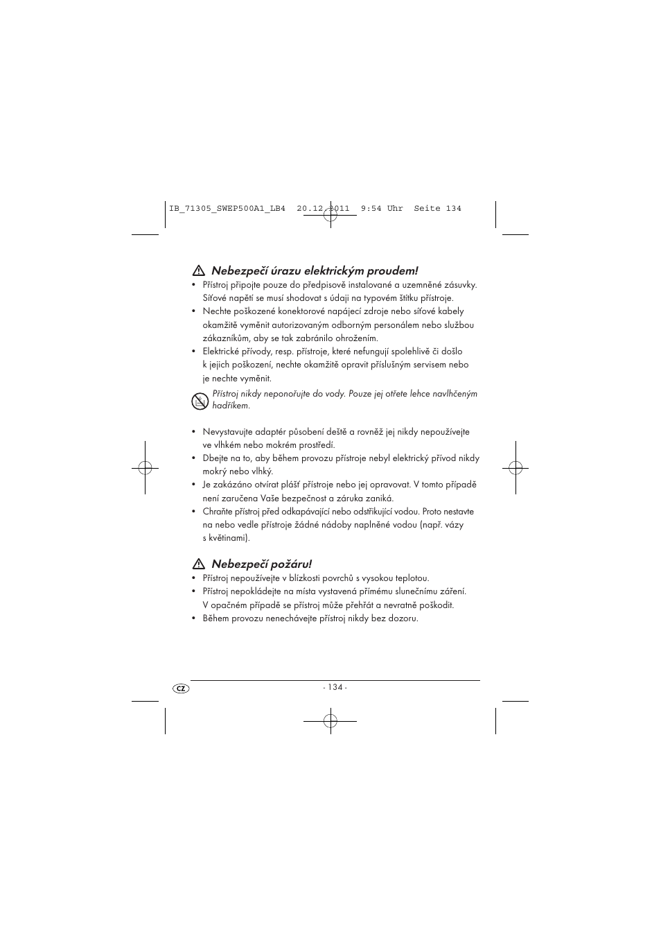 Nebezpečí úrazu elektrickým proudem, Nebezpečí požáru | Silvercrest SWEP 500 A1 User Manual | Page 136 / 226