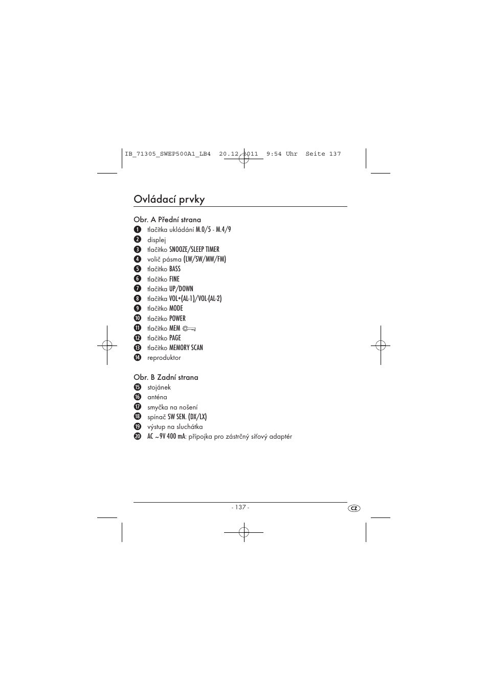 Ovládací prvky | Silvercrest SWEP 500 A1 User Manual | Page 139 / 226