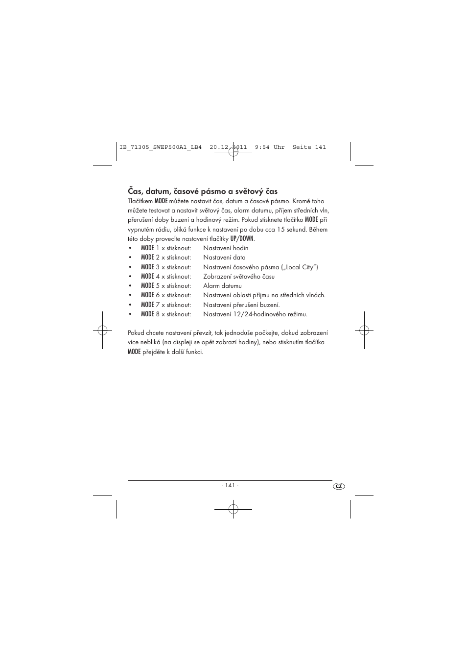 Čas, datum, časové pásmo a světový čas | Silvercrest SWEP 500 A1 User Manual | Page 143 / 226