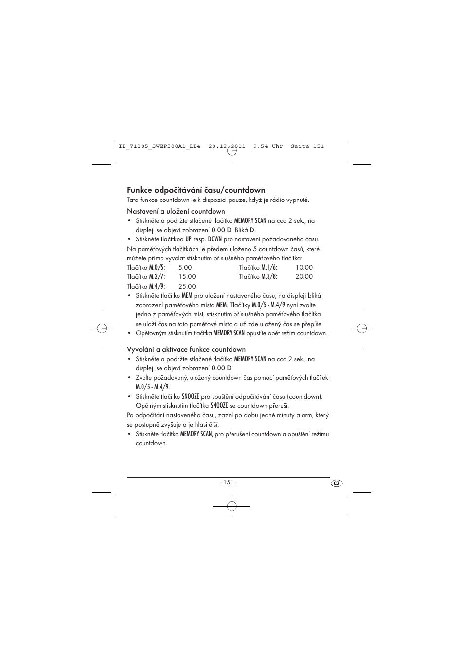 Funkce odpočítávání času/countdown | Silvercrest SWEP 500 A1 User Manual | Page 153 / 226