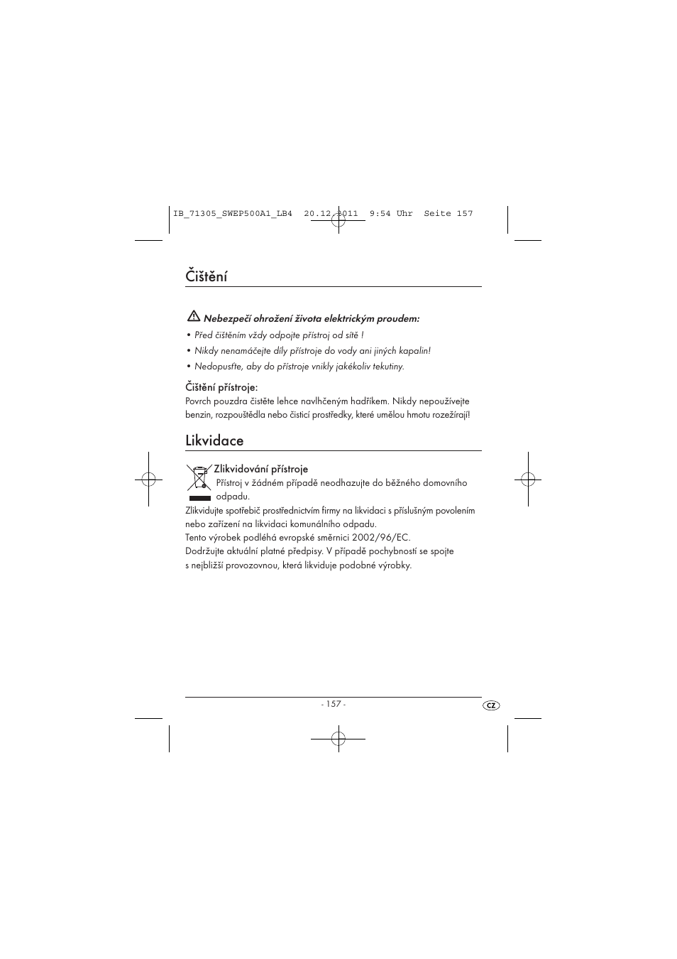 Čištění, Likvidace | Silvercrest SWEP 500 A1 User Manual | Page 159 / 226
