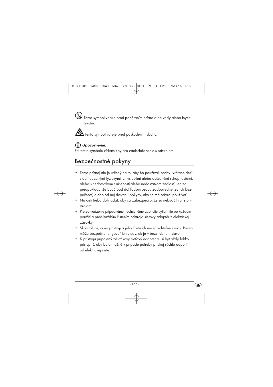 Bezpečnostné pokyny | Silvercrest SWEP 500 A1 User Manual | Page 167 / 226
