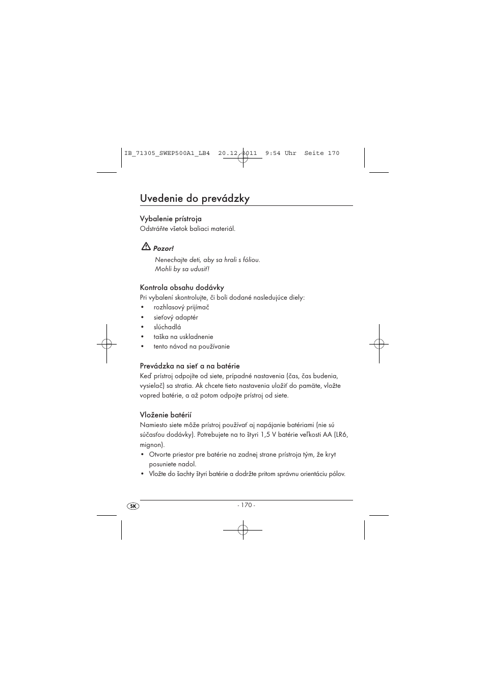 Uvedenie do prevádzky | Silvercrest SWEP 500 A1 User Manual | Page 172 / 226