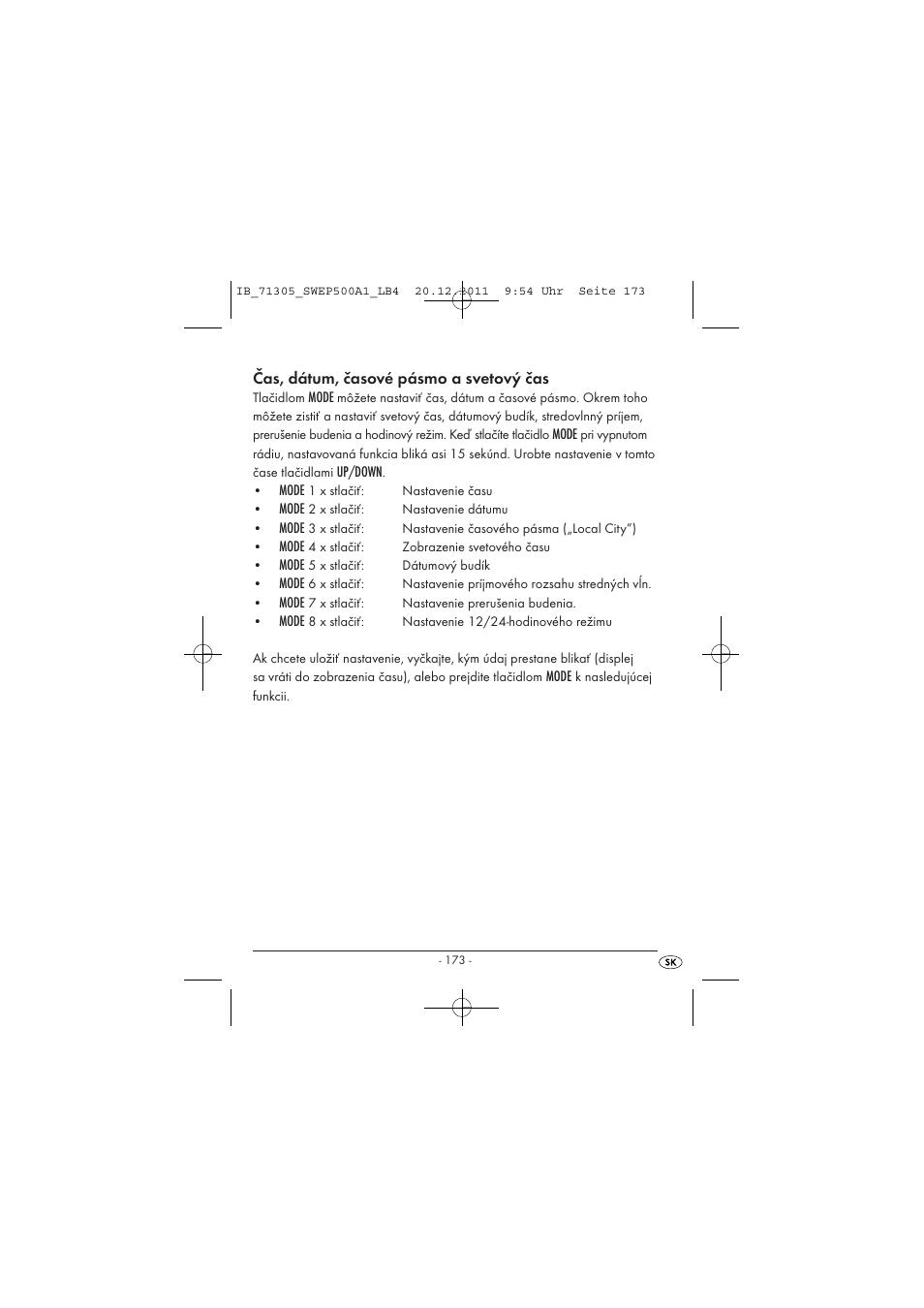 Čas, dátum, časové pásmo a svetový čas | Silvercrest SWEP 500 A1 User Manual | Page 175 / 226