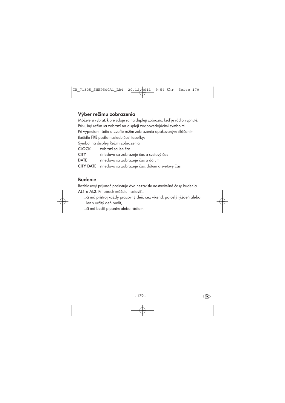 Výber režimu zobrazenia, Budenie | Silvercrest SWEP 500 A1 User Manual | Page 181 / 226