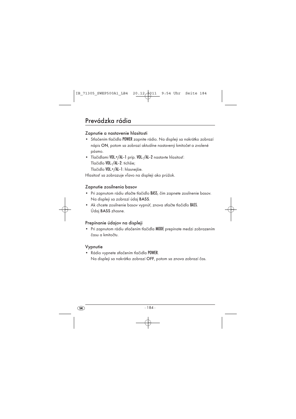 Prevádzka rádia | Silvercrest SWEP 500 A1 User Manual | Page 186 / 226