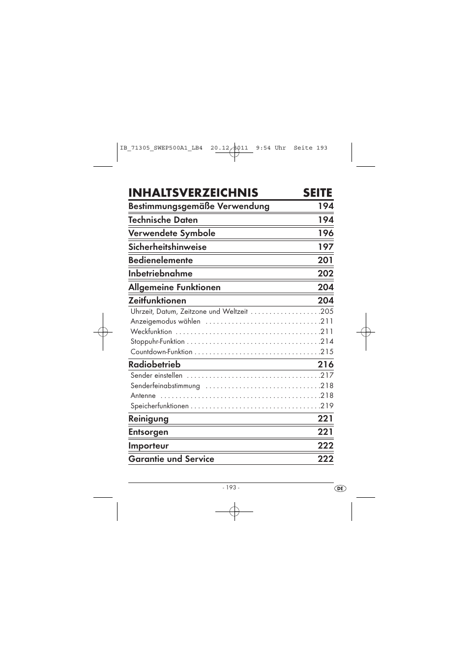 Inhaltsverzeichnis seite | Silvercrest SWEP 500 A1 User Manual | Page 195 / 226