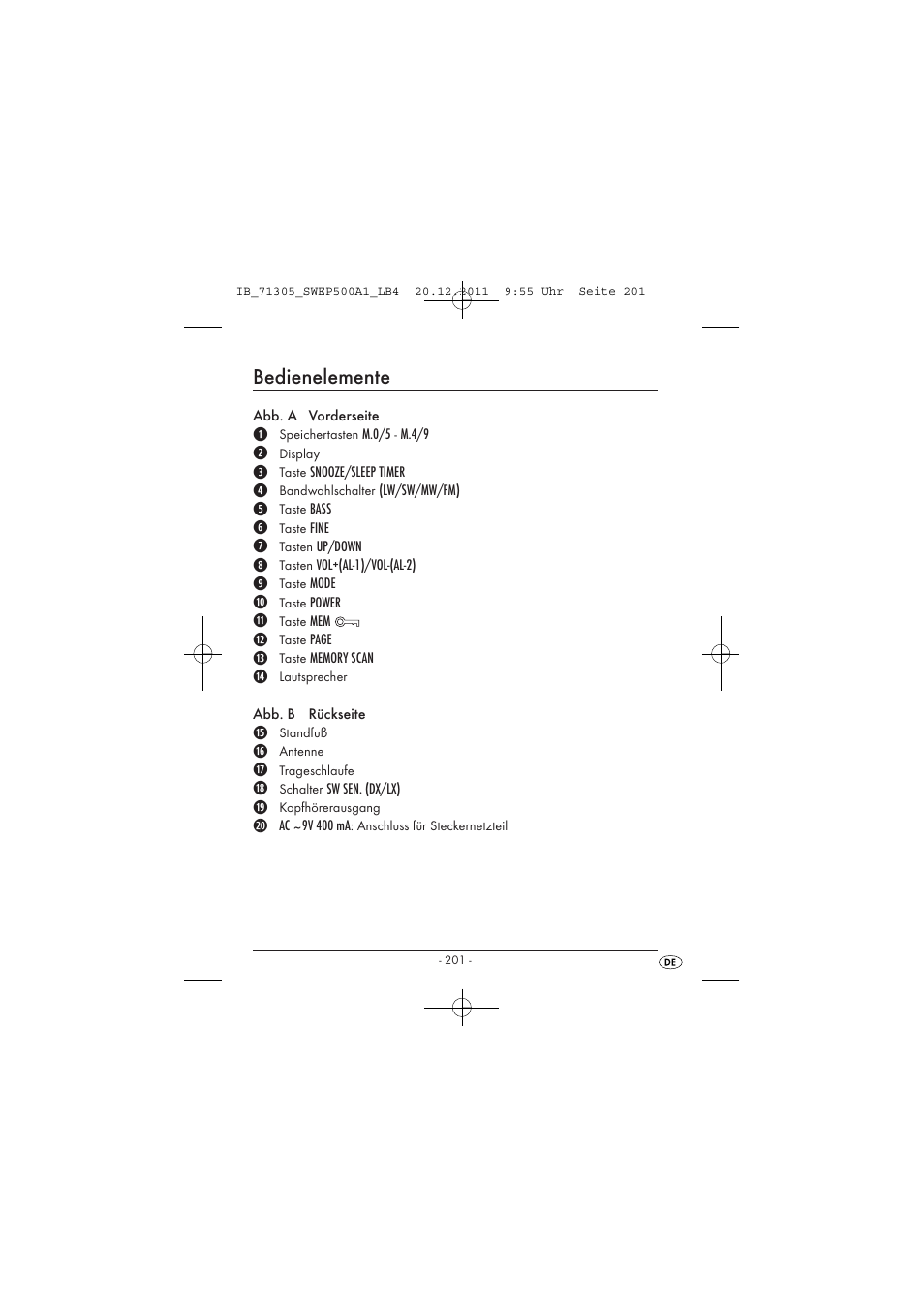Bedienelemente | Silvercrest SWEP 500 A1 User Manual | Page 203 / 226