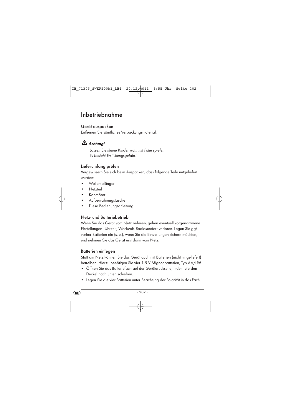 Inbetriebnahme | Silvercrest SWEP 500 A1 User Manual | Page 204 / 226
