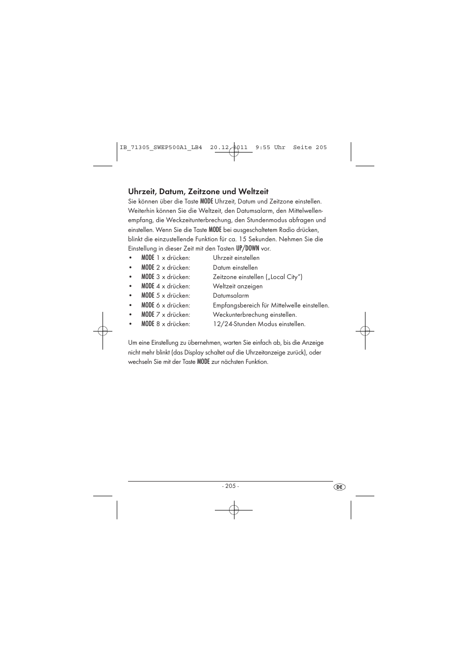 Uhrzeit, datum, zeitzone und weltzeit | Silvercrest SWEP 500 A1 User Manual | Page 207 / 226