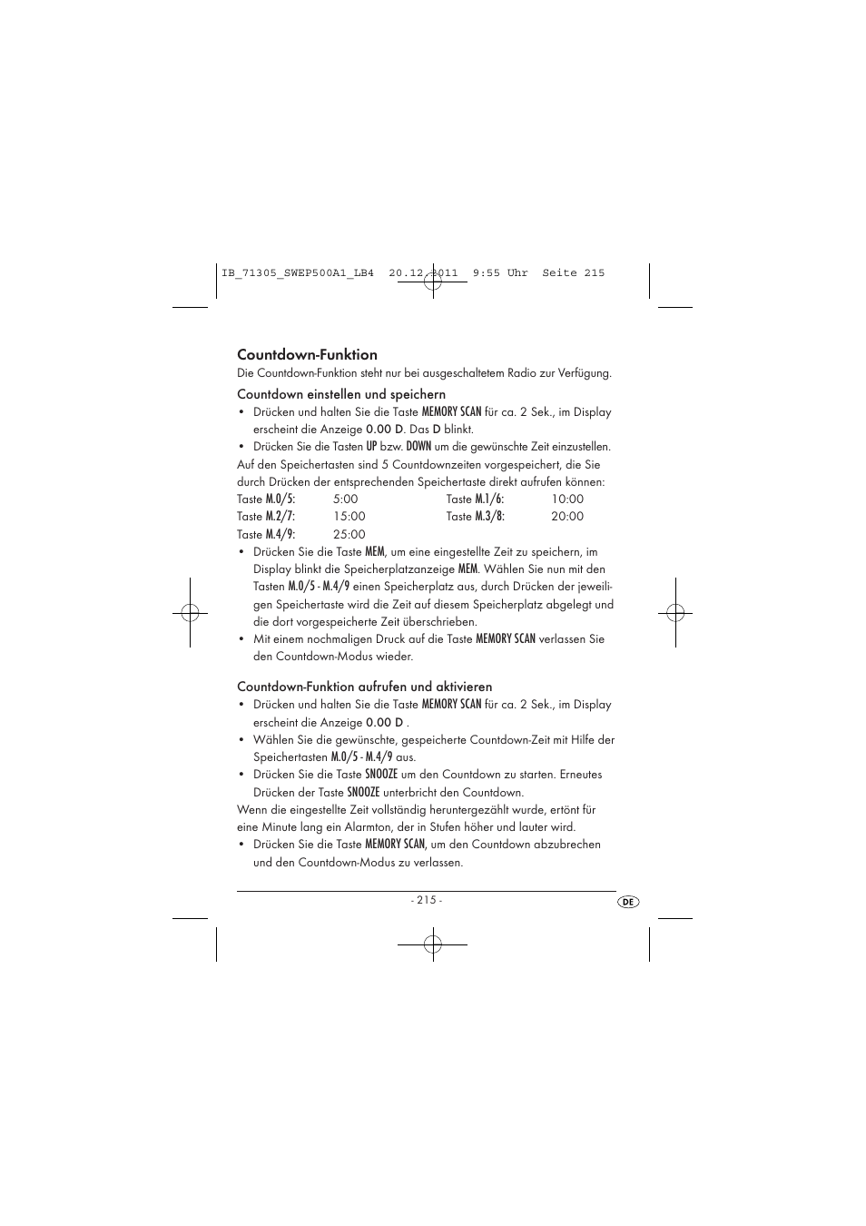 Countdown-funktion | Silvercrest SWEP 500 A1 User Manual | Page 217 / 226