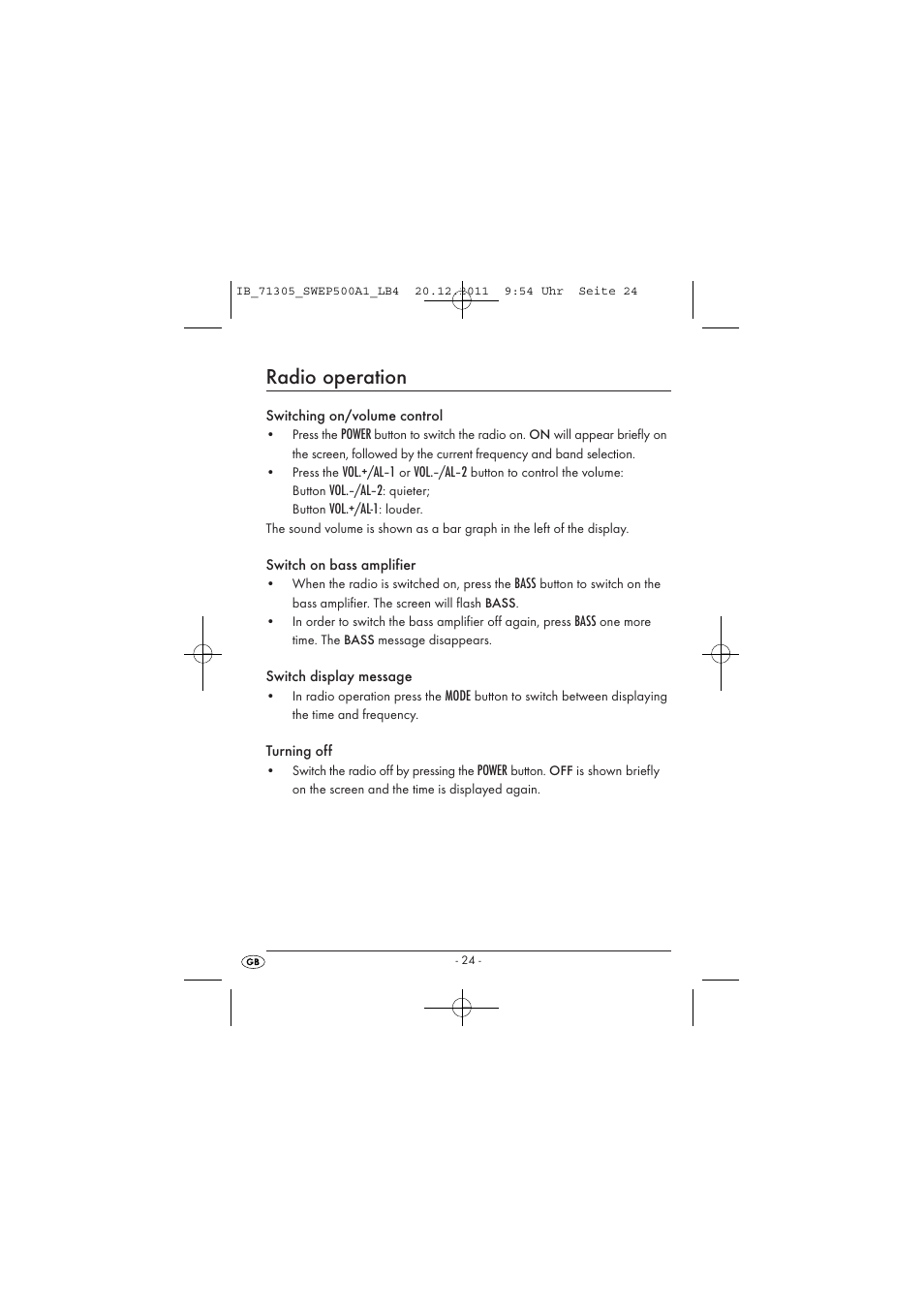Radio operation | Silvercrest SWEP 500 A1 User Manual | Page 26 / 226