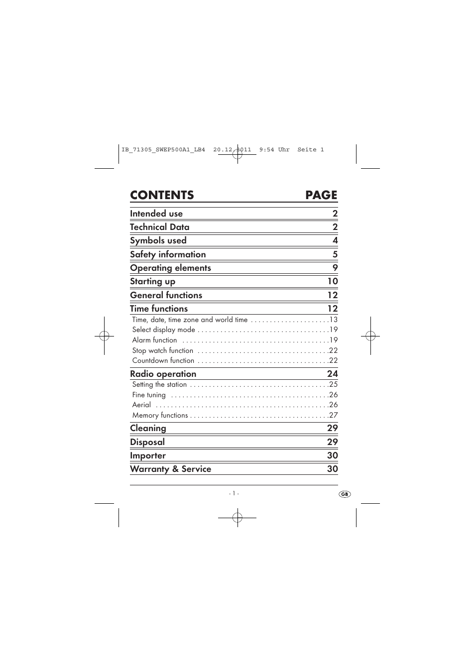 Contents page | Silvercrest SWEP 500 A1 User Manual | Page 3 / 226