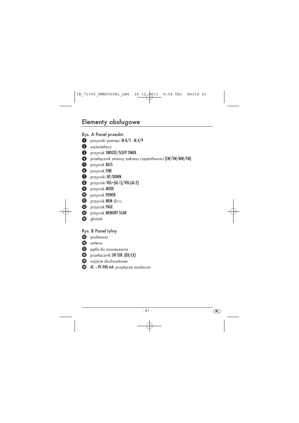 Elementy obsługowe | Silvercrest SWEP 500 A1 User Manual | Page 43 / 226