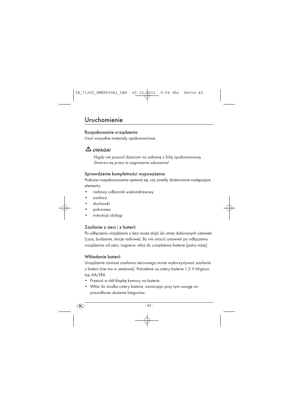 Uruchomienie | Silvercrest SWEP 500 A1 User Manual | Page 44 / 226