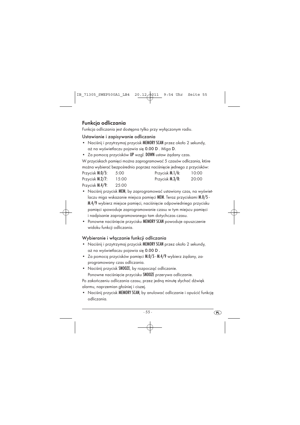 Funkcja odliczania | Silvercrest SWEP 500 A1 User Manual | Page 57 / 226